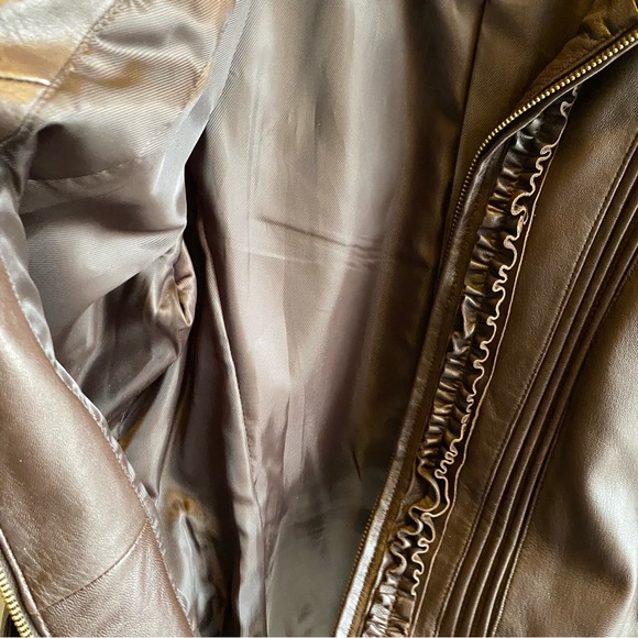 Terry Lewis Classic Luxuries Ruffle Leather Jacket Brown - Picture 6 of 7